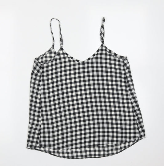 Primark Womens Black Check Polyester Camisole Blouse Size 6 V-Neck