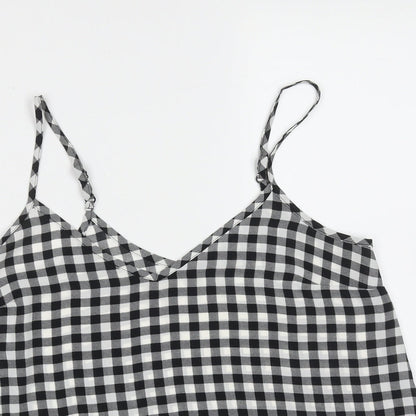 Primark Womens Black Check Polyester Camisole Blouse Size 6 V-Neck