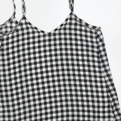 Primark Womens Black Check Polyester Camisole Blouse Size 6 V-Neck