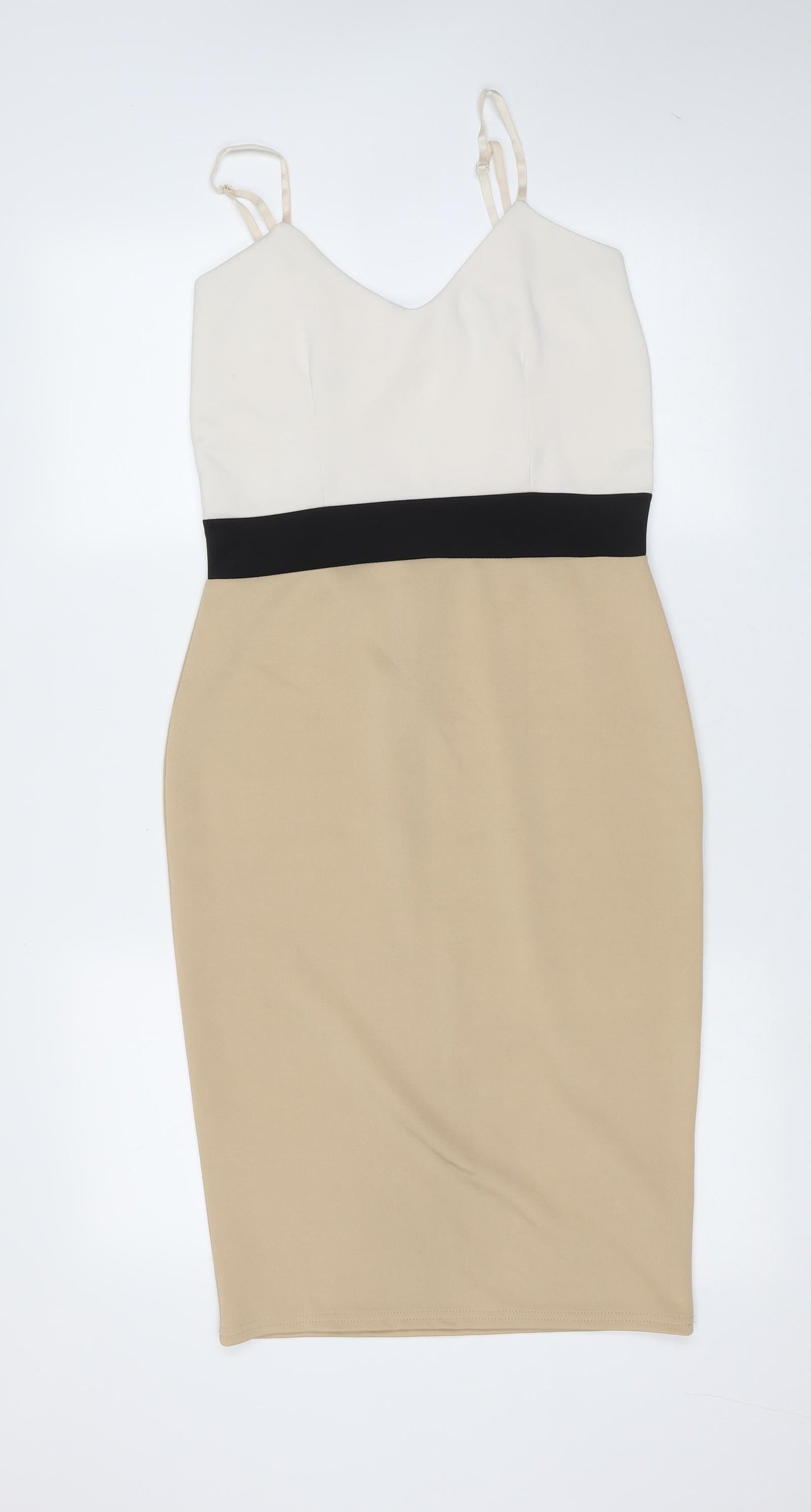 Signature Womens Beige  Polyester Pencil Dress  Size 12  V-Neck
