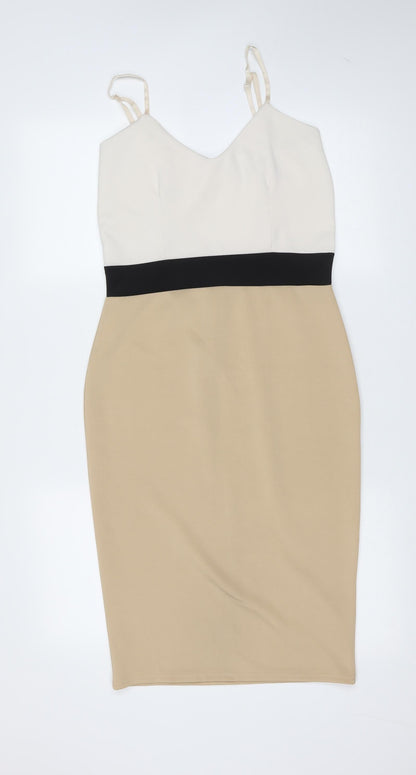 Signature Womens Beige  Polyester Pencil Dress  Size 12  V-Neck