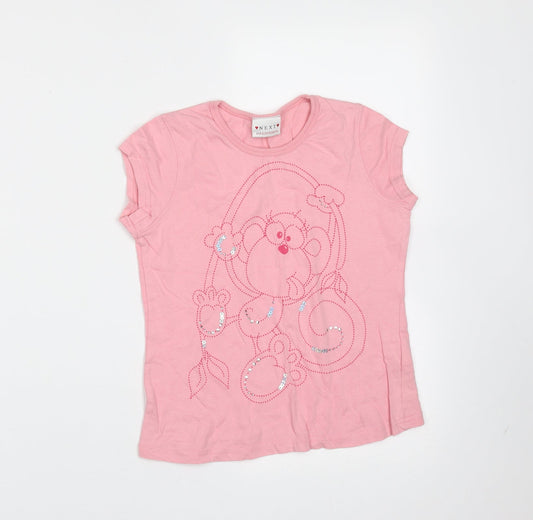 NEXT Girls Pink  Cotton Basic T-Shirt Size 9 Years Round Neck  - monkey