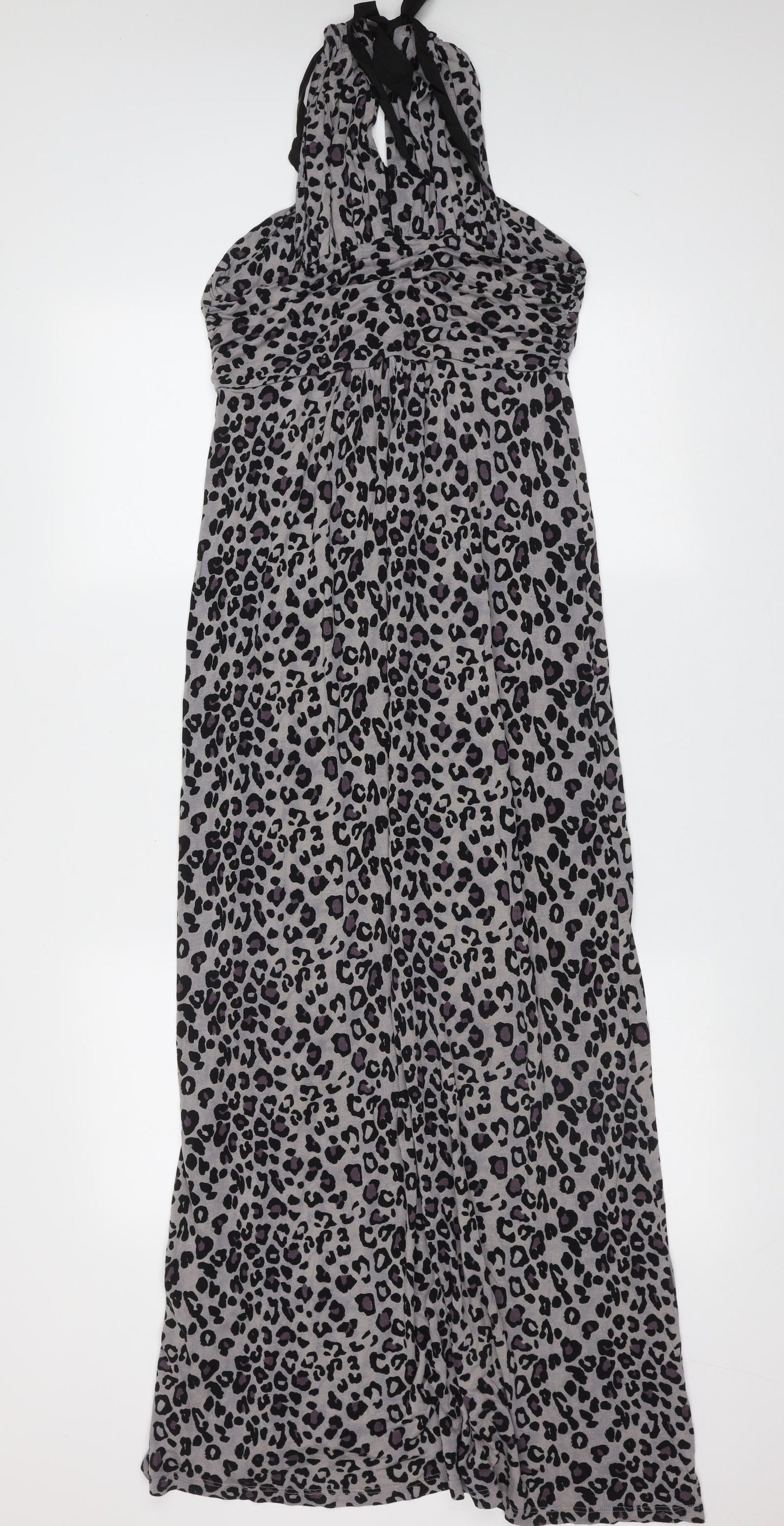 Oasis Womens Grey Animal Print Viscose Maxi  Size S  Round Neck  - beaded