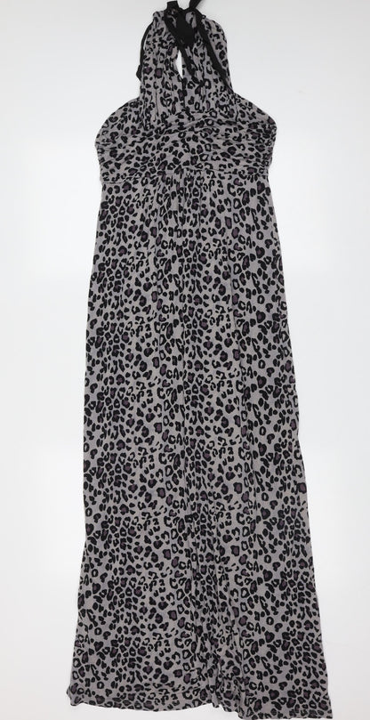 Oasis Womens Grey Animal Print Viscose Maxi  Size S  Round Neck  - beaded