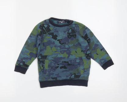 NEXT Boys Blue Camouflage Cotton Pullover Sweatshirt Size 2-3 Years   - trucks