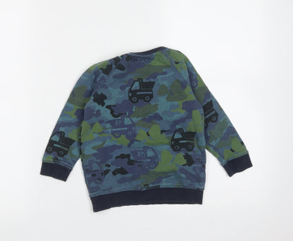 NEXT Boys Blue Camouflage Cotton Pullover Sweatshirt Size 2-3 Years   - trucks