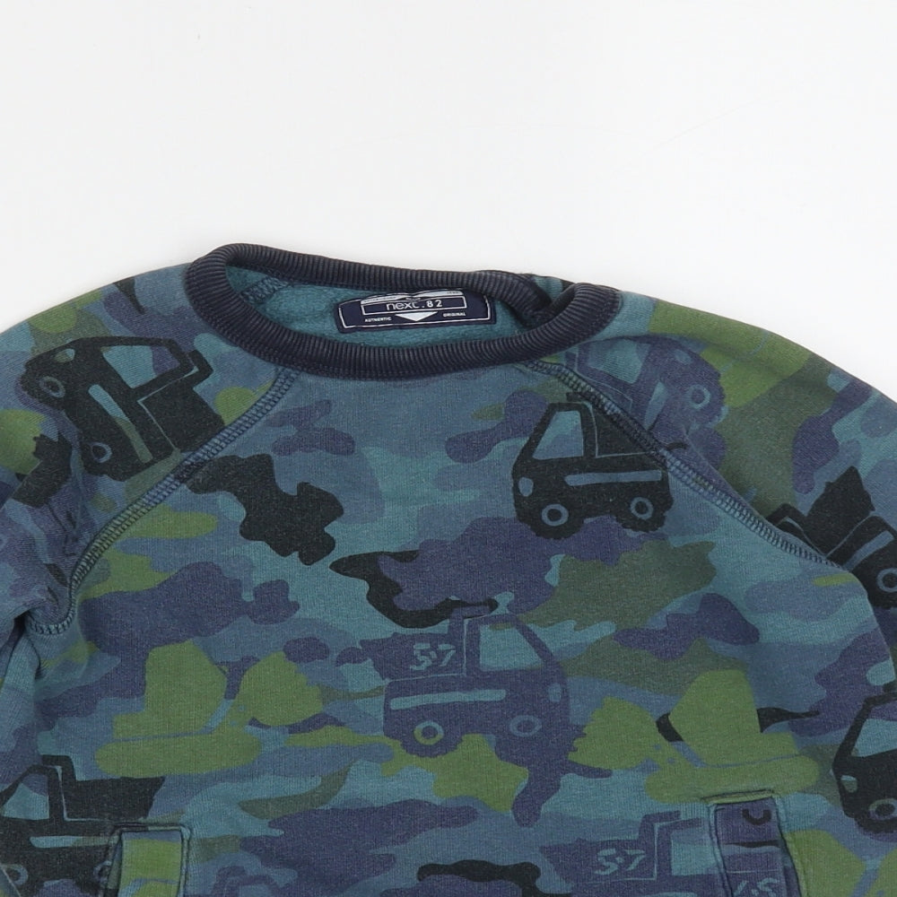 NEXT Boys Blue Camouflage Cotton Pullover Sweatshirt Size 2-3 Years   - trucks