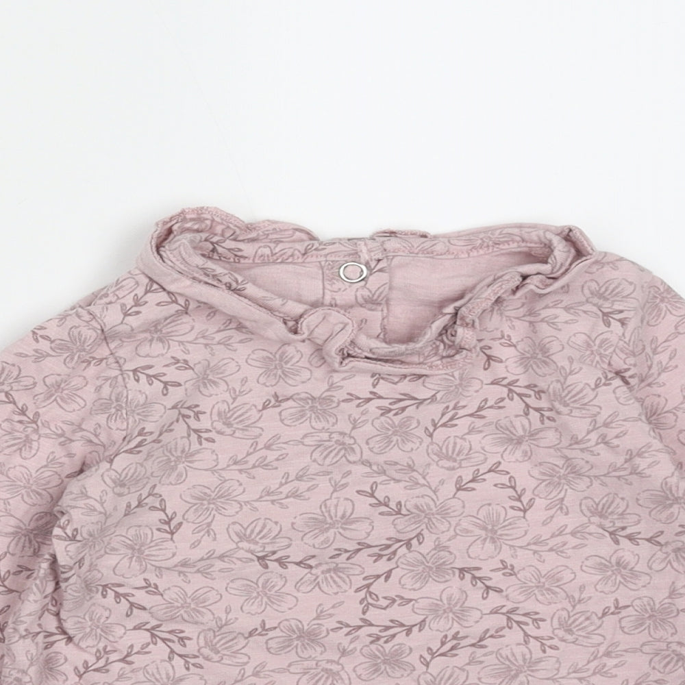 TU Girls Purple Floral Cotton Basic T-Shirt Size 9-12 Months Round Neck
