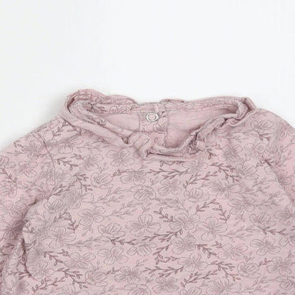 TU Girls Purple Floral Cotton Basic T-Shirt Size 9-12 Months Round Neck