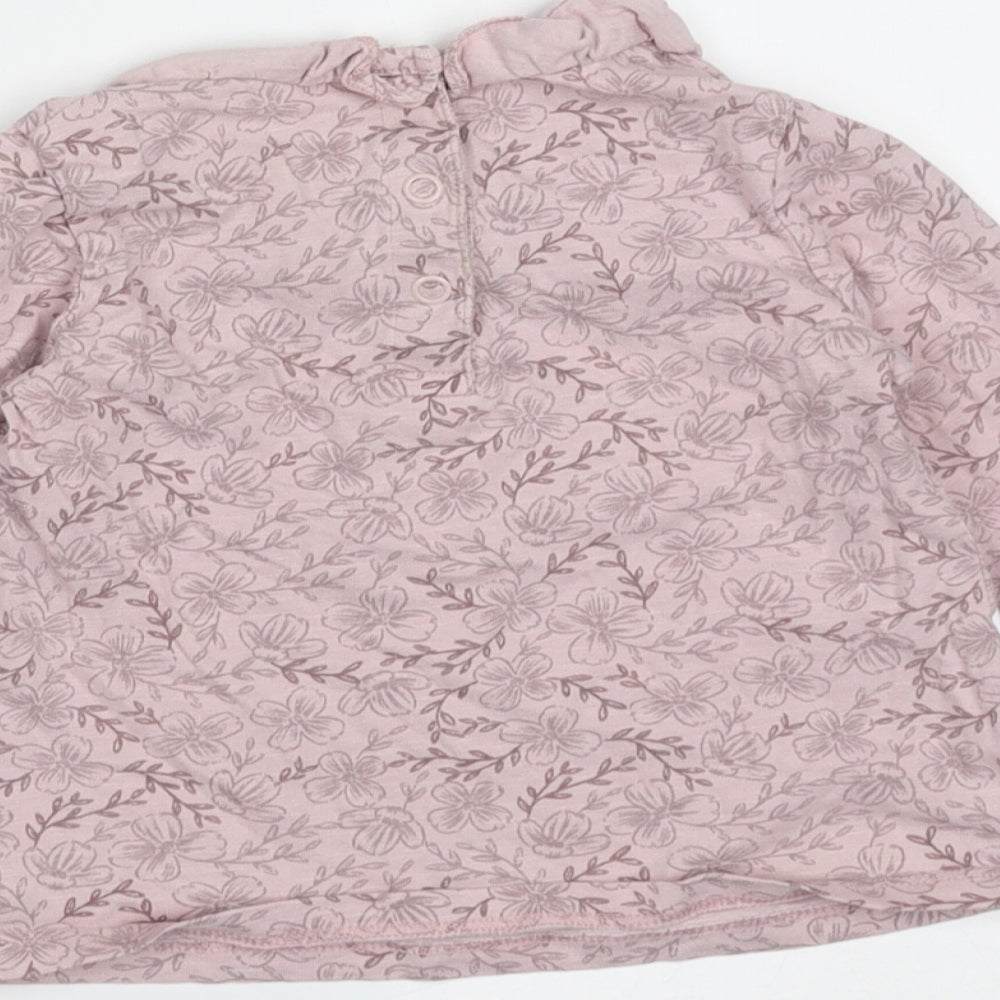 TU Girls Purple Floral Cotton Basic T-Shirt Size 9-12 Months Round Neck