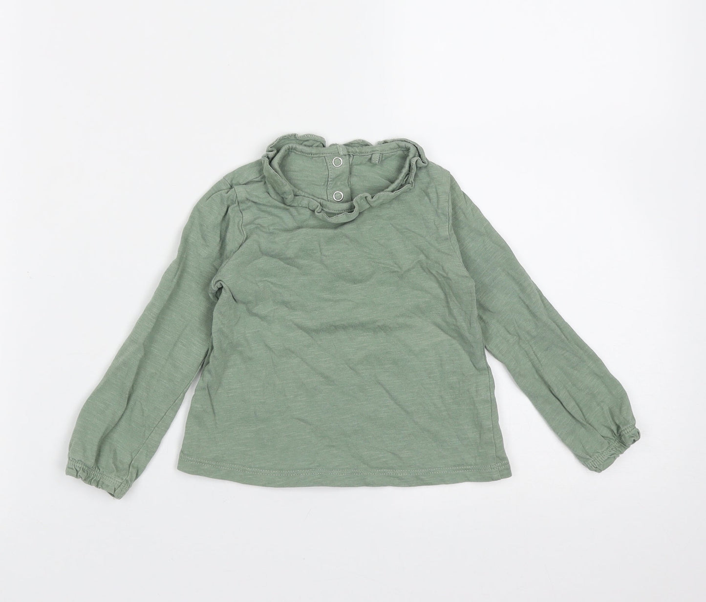 TU Girls Green  Cotton Basic T-Shirt Size 9-12 Months Round Neck