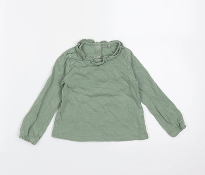 TU Girls Green  Cotton Basic T-Shirt Size 9-12 Months Round Neck