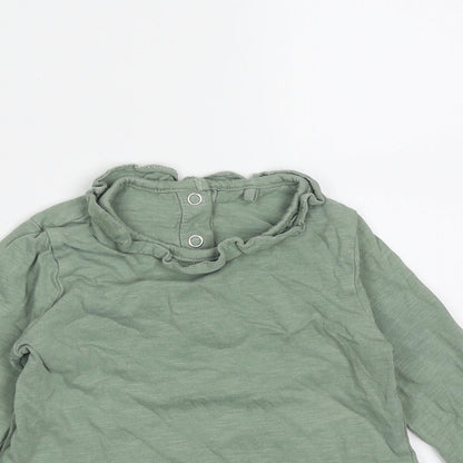 TU Girls Green  Cotton Basic T-Shirt Size 9-12 Months Round Neck