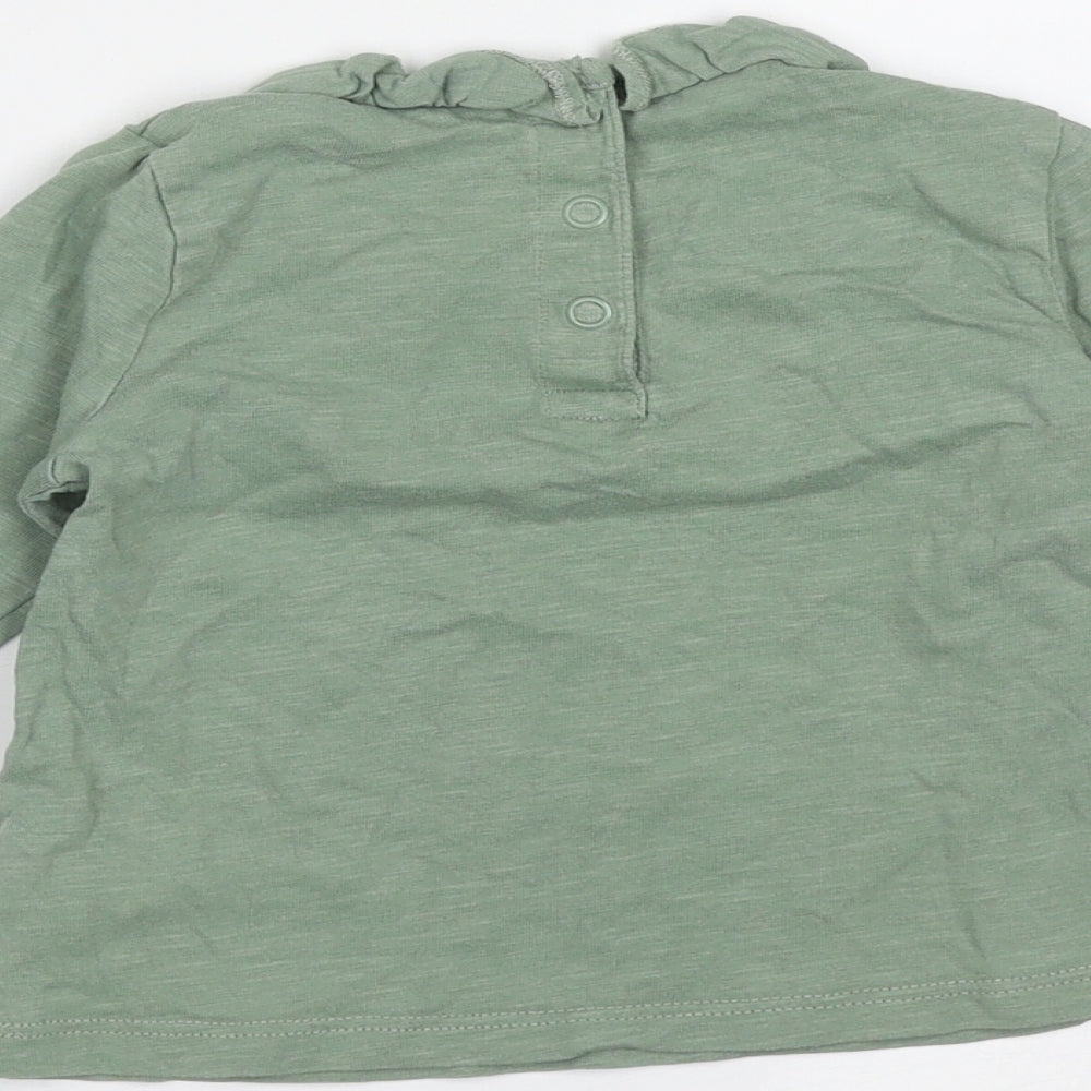 TU Girls Green  Cotton Basic T-Shirt Size 9-12 Months Round Neck