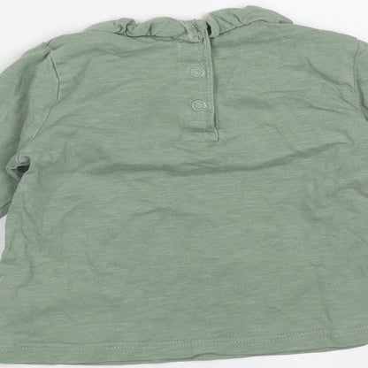 TU Girls Green  Cotton Basic T-Shirt Size 9-12 Months Round Neck