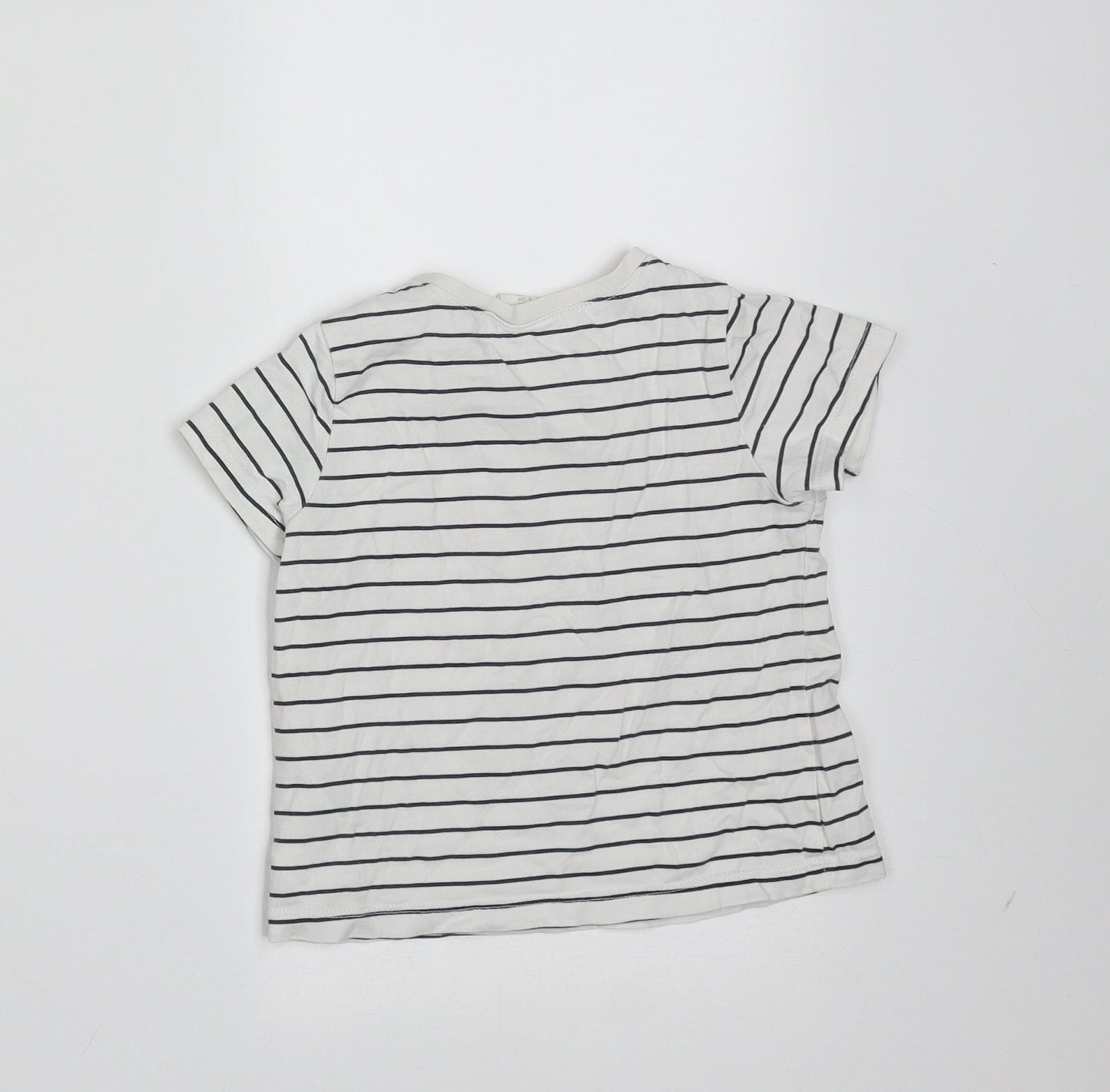 H&M Girls White Striped Cotton Basic T-Shirt Size 9-12 Months Round Neck  - love