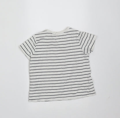 H&M Girls White Striped Cotton Basic T-Shirt Size 9-12 Months Round Neck  - love