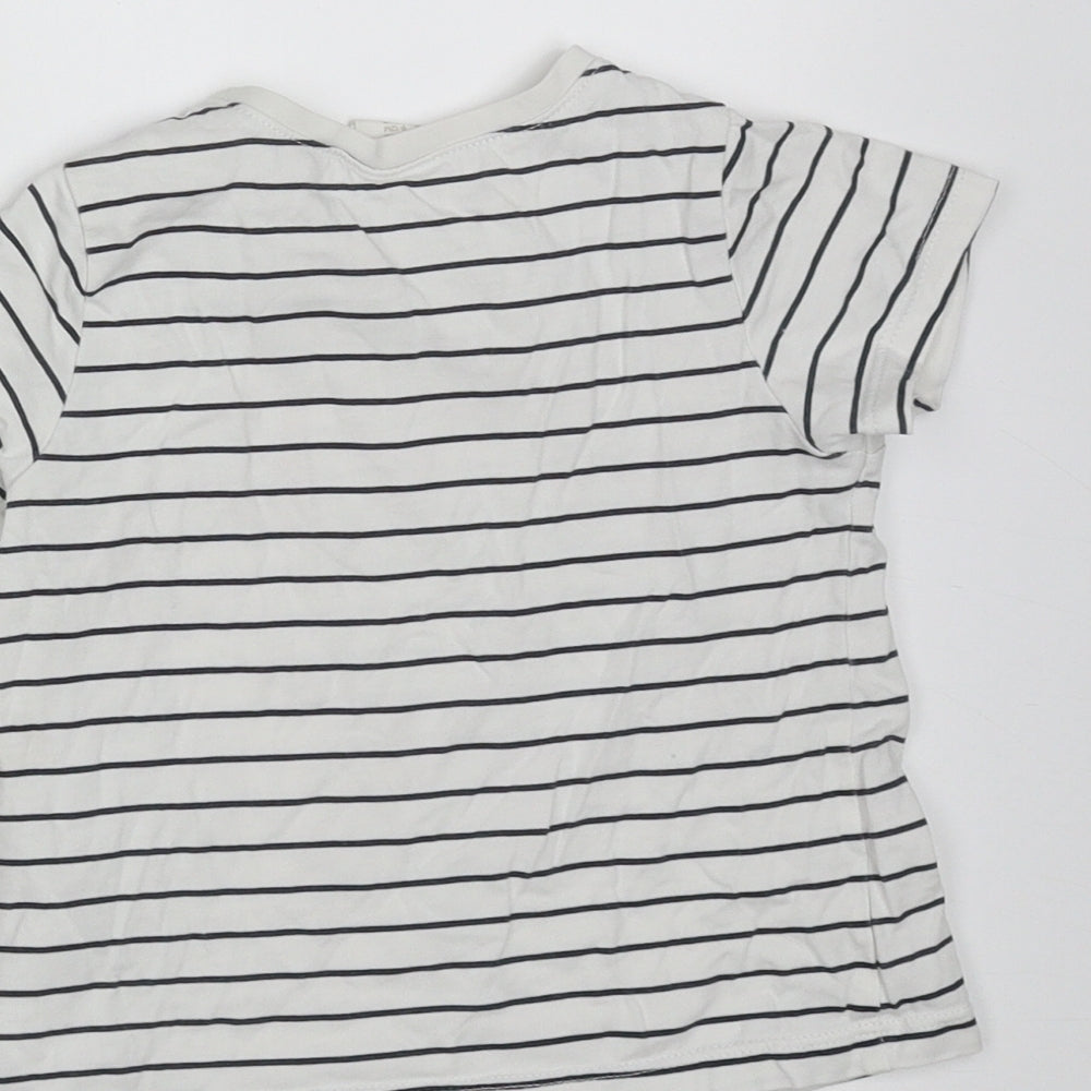 H&M Girls White Striped Cotton Basic T-Shirt Size 9-12 Months Round Neck  - love