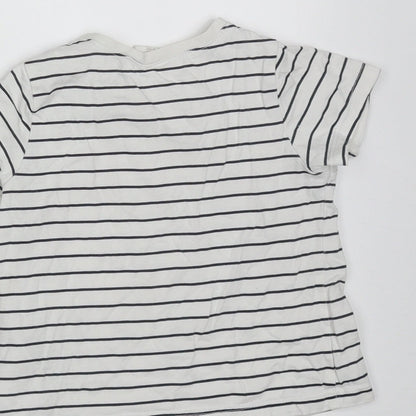 H&M Girls White Striped Cotton Basic T-Shirt Size 9-12 Months Round Neck  - love