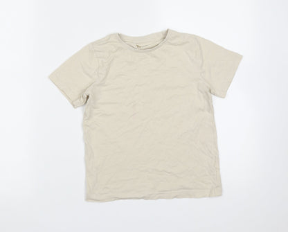 Additional front view of Tu boys’ beige cotton basic t-shirt, size 8, years round neck