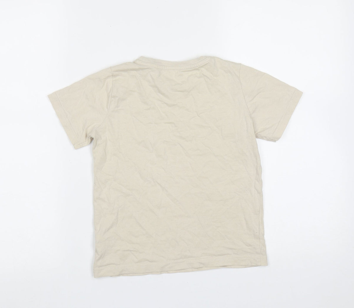 Back view of Tu boys’ beige cotton basic t-shirt, size 8, years round neck
