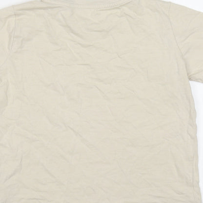 Brand and care label for Tu boys’ beige cotton basic t-shirt, size 8, years round neck