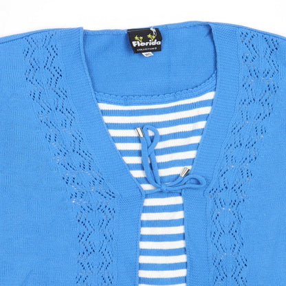 Florida Collection Womens Blue Round Neck  Acrylic Cardigan Jumper Size M