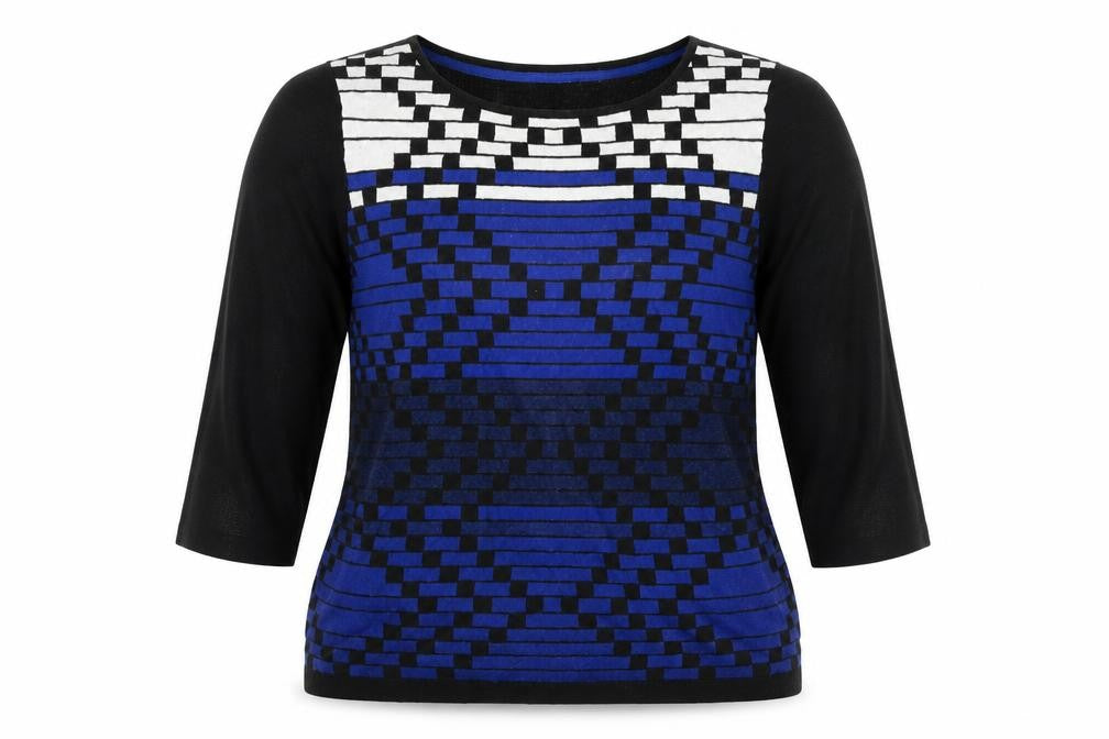 Front view of Country Casuals women’s blue round neck cotton jumper, size L