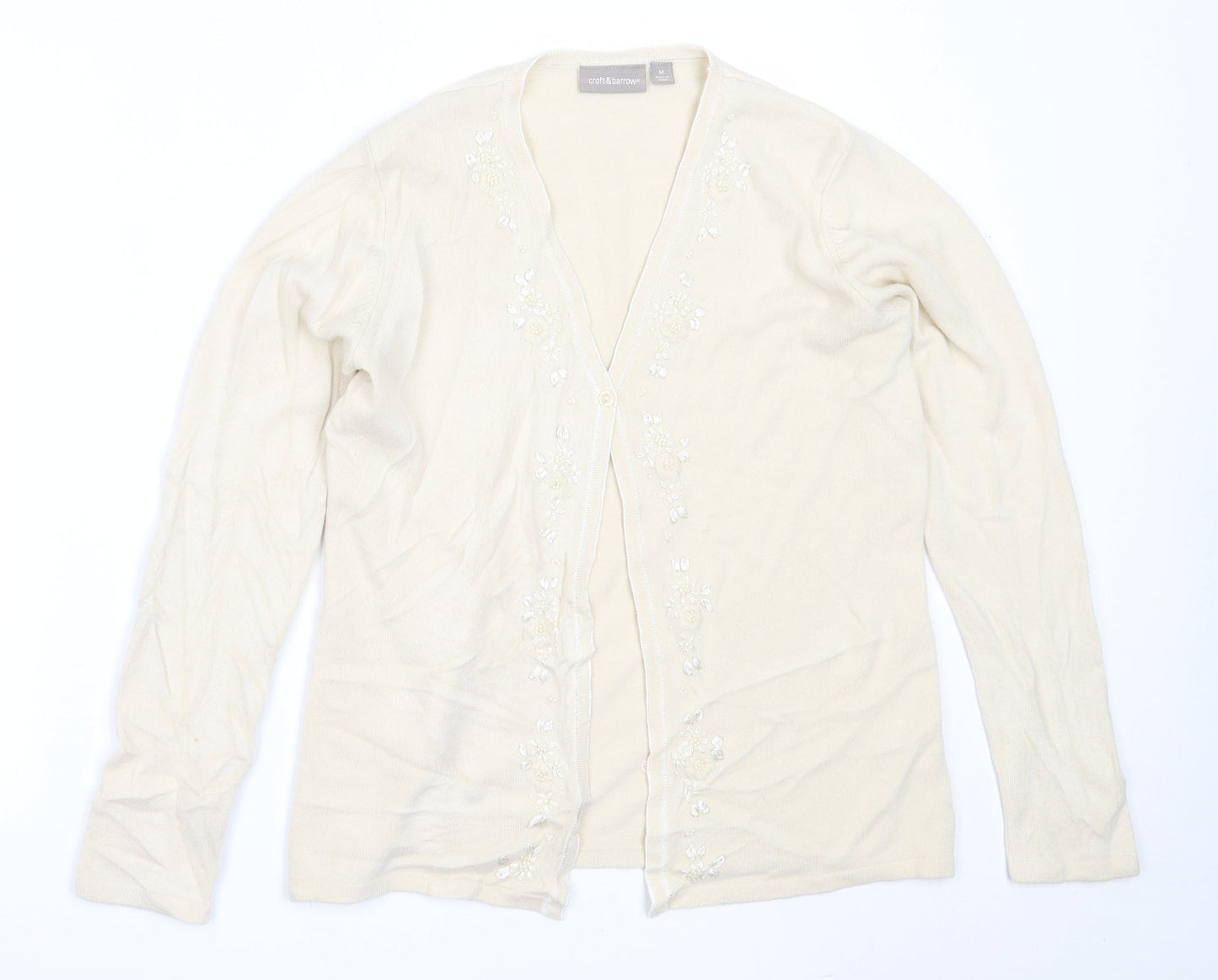 Croft & Barrow Womens Beige V-Neck  Acrylic Cardigan Jumper Size M