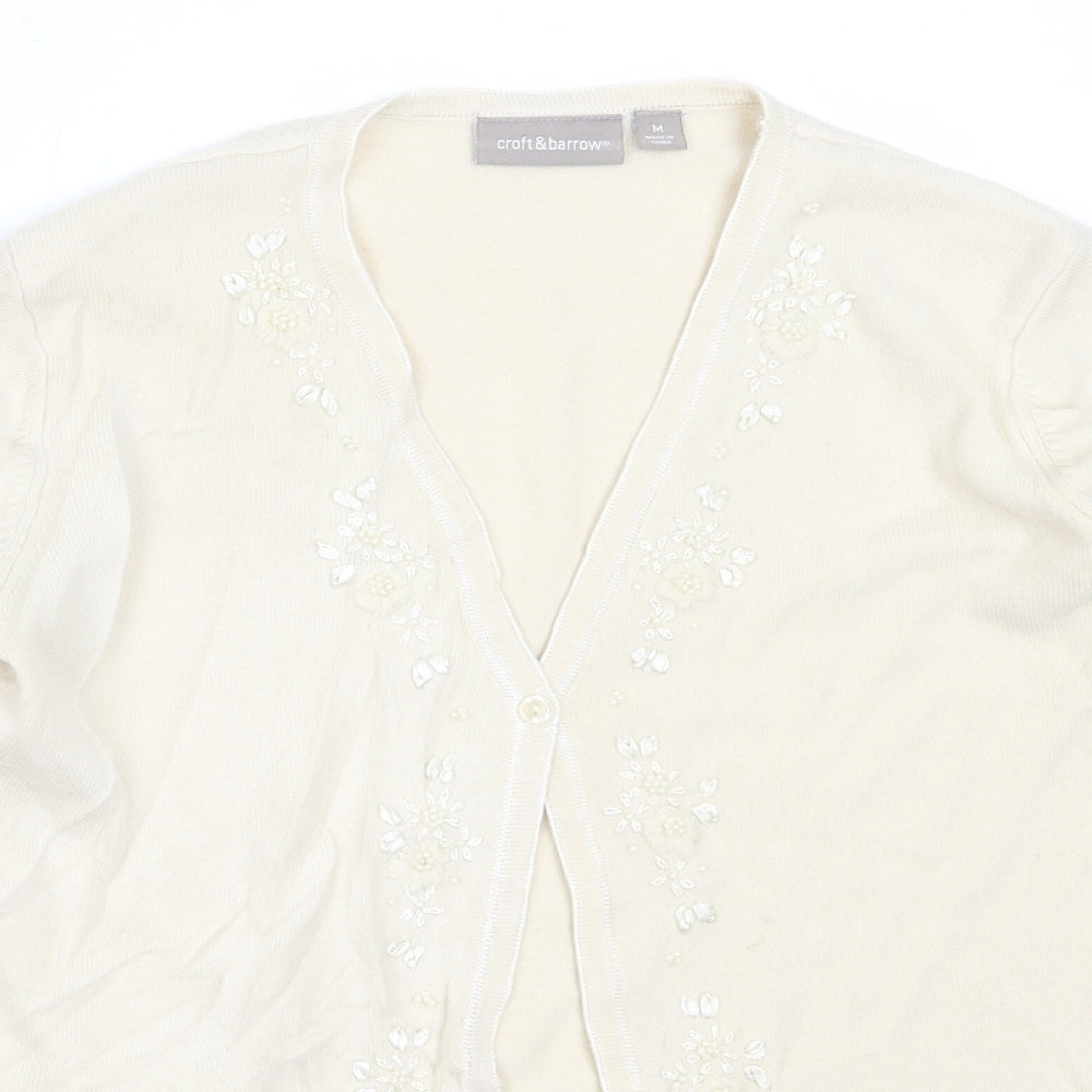Croft & Barrow Womens Beige V-Neck  Acrylic Cardigan Jumper Size M