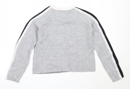 Back view of Primark girls’ grey round neck polyester jumper, size 13-14, years