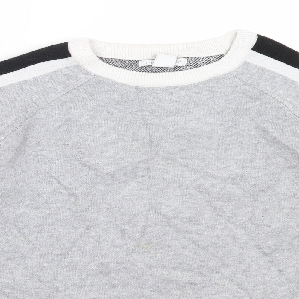 Close-up detail of Primark girls’ grey round neck polyester jumper, size 13-14, years