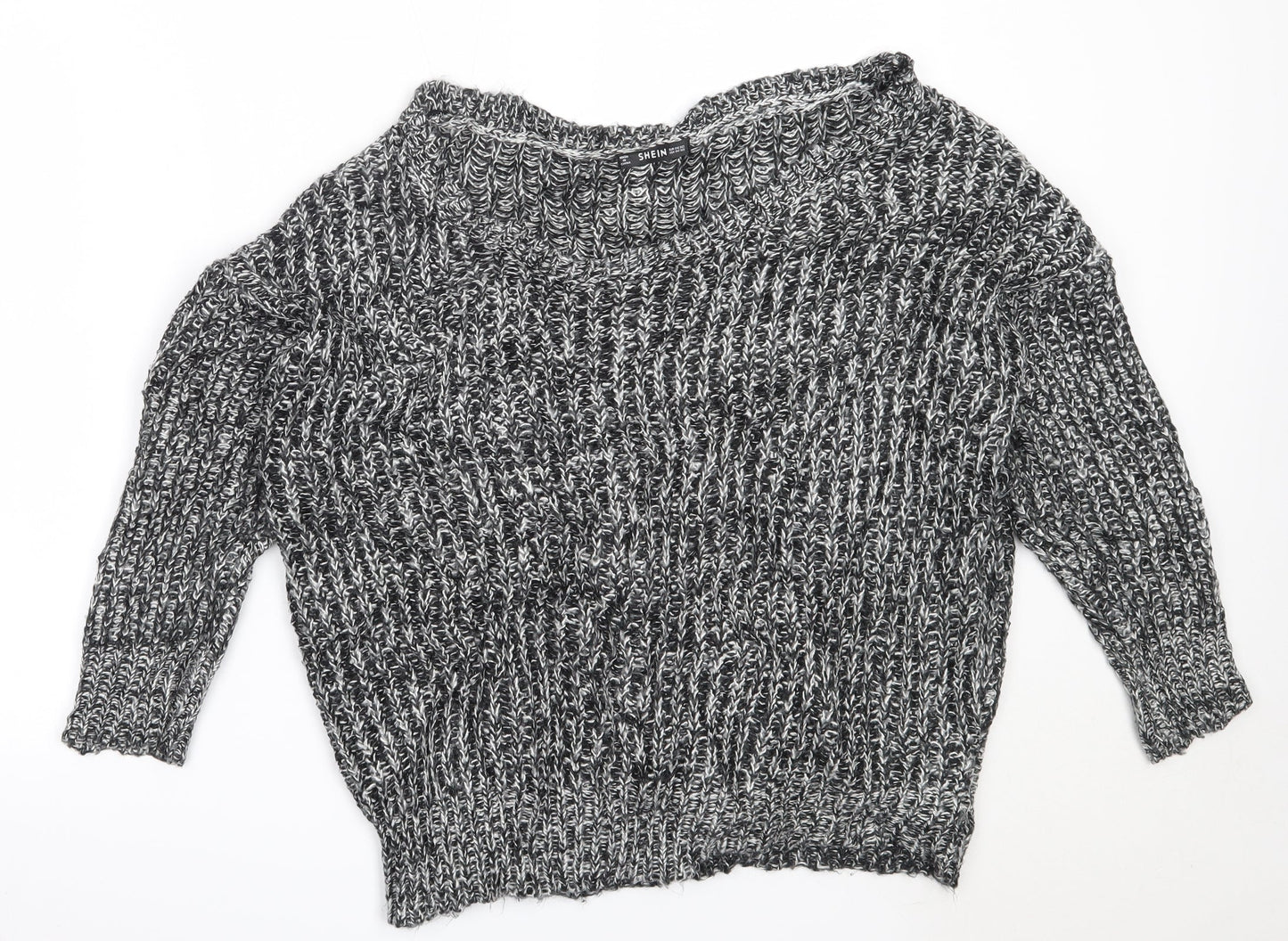 SheIn Womens Black Round Neck  Acrylic Pullover Jumper One Size