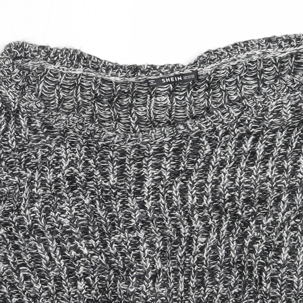 SheIn Womens Black Round Neck  Acrylic Pullover Jumper One Size