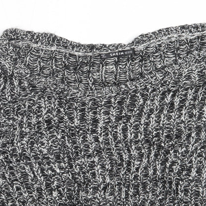 SheIn Womens Black Round Neck  Acrylic Pullover Jumper One Size