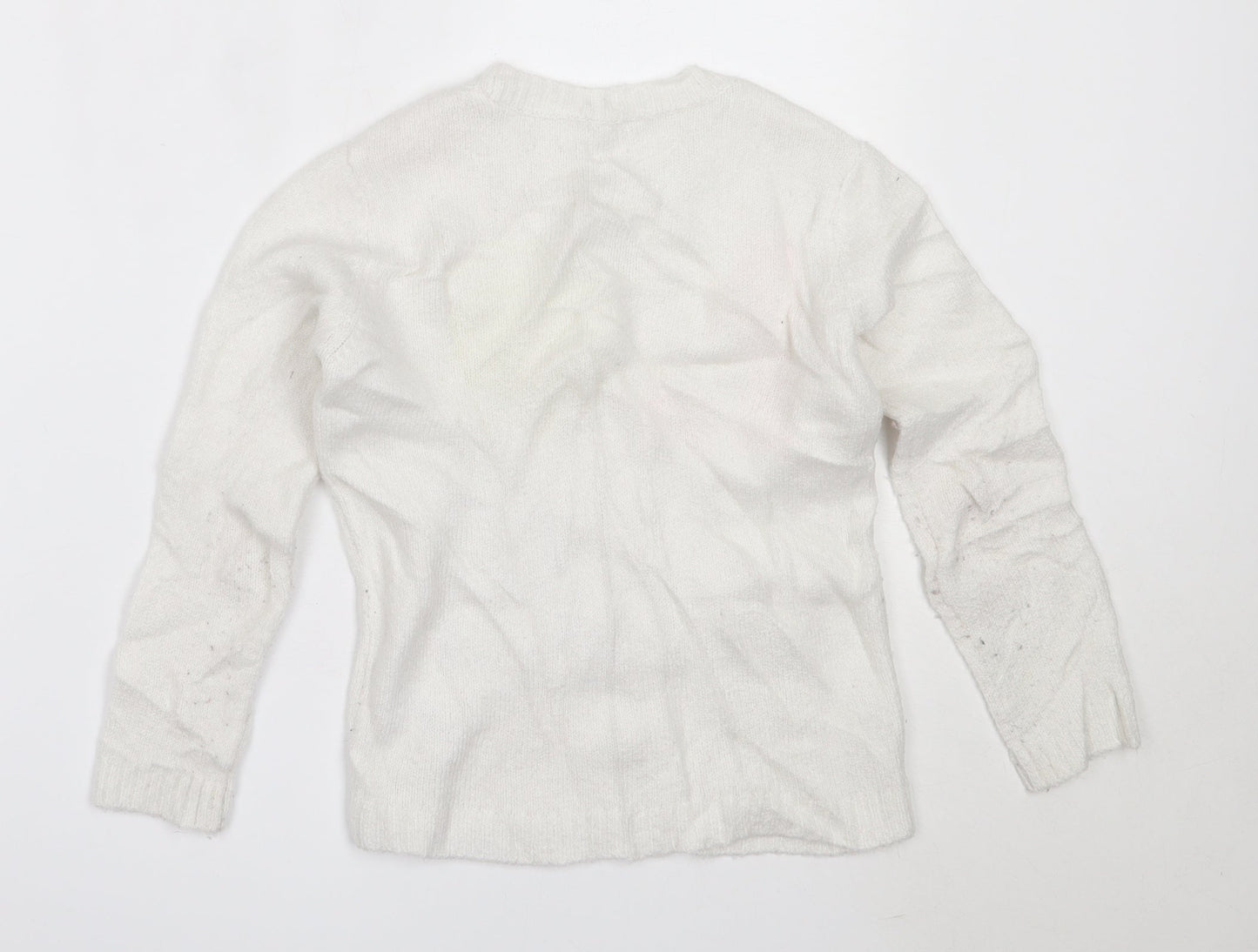M&Co Girls White Round Neck  Polyester Pullover Jumper Size 7-8 Years