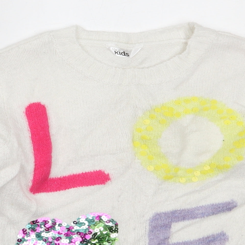M&Co Girls White Round Neck  Polyester Pullover Jumper Size 7-8 Years