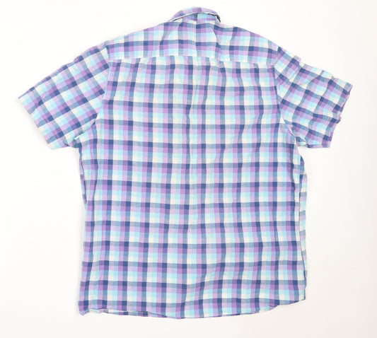F&F Mens Blue Check Cotton  Button-Up Size M Collared