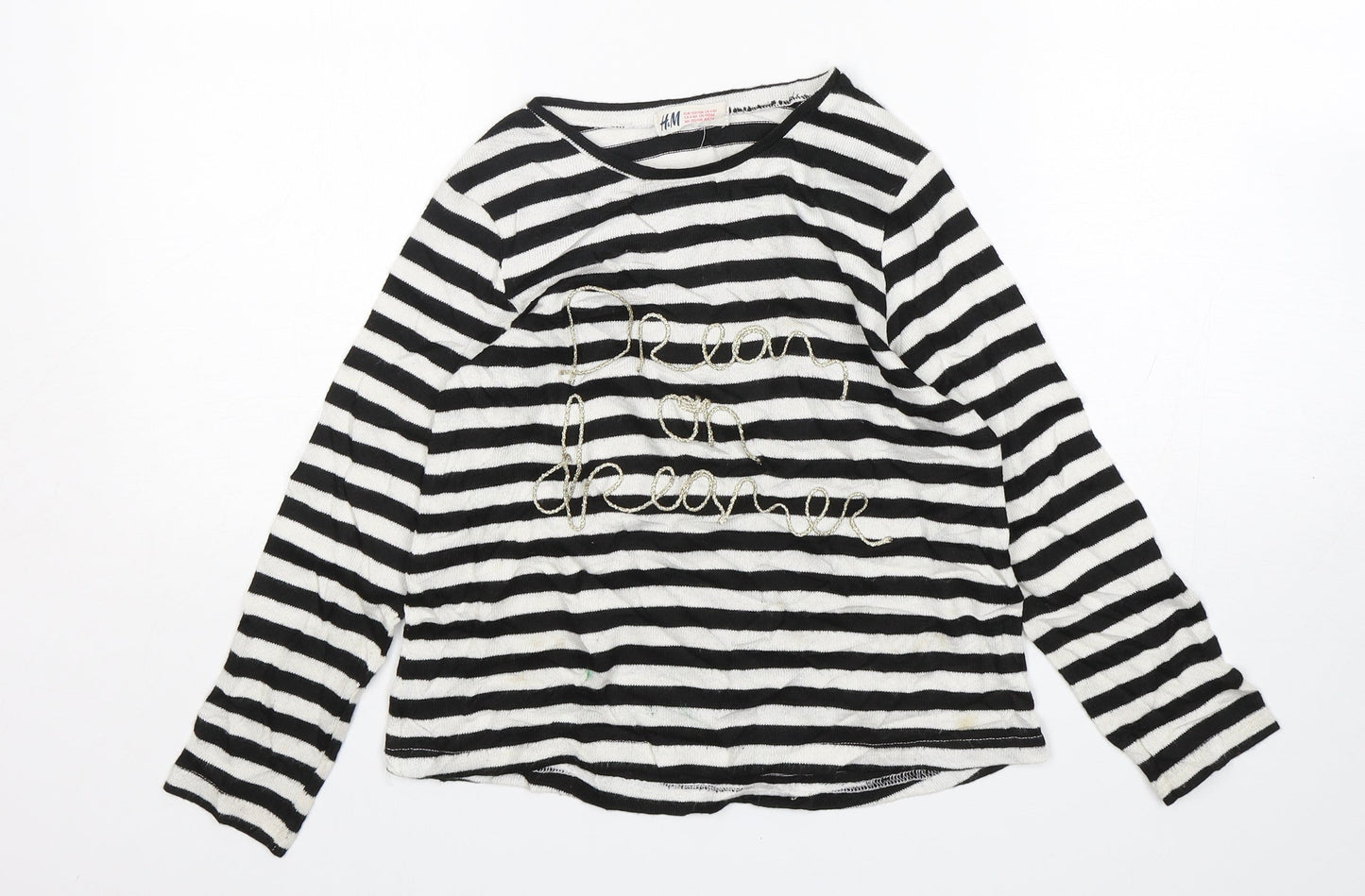 H&M Girls Multicoloured Round Neck Striped Viscose Pullover Jumper Size 7-8 Years