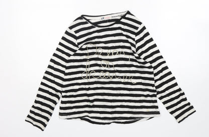 H&M Girls Multicoloured Round Neck Striped Viscose Pullover Jumper Size 7-8 Years