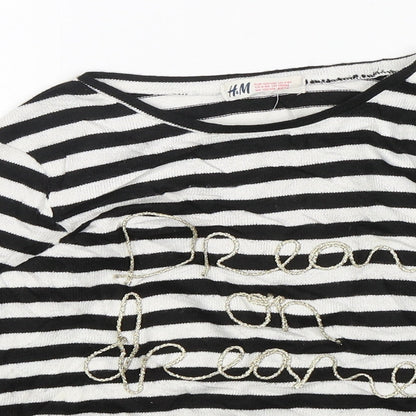 H&M Girls Multicoloured Round Neck Striped Viscose Pullover Jumper Size 7-8 Years