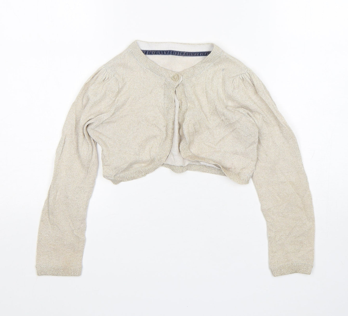 Mothercare Girls Beige Round Neck  Cotton Cardigan Jumper Size 5-6 Years