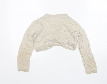 Mothercare Girls Beige Round Neck  Cotton Cardigan Jumper Size 5-6 Years