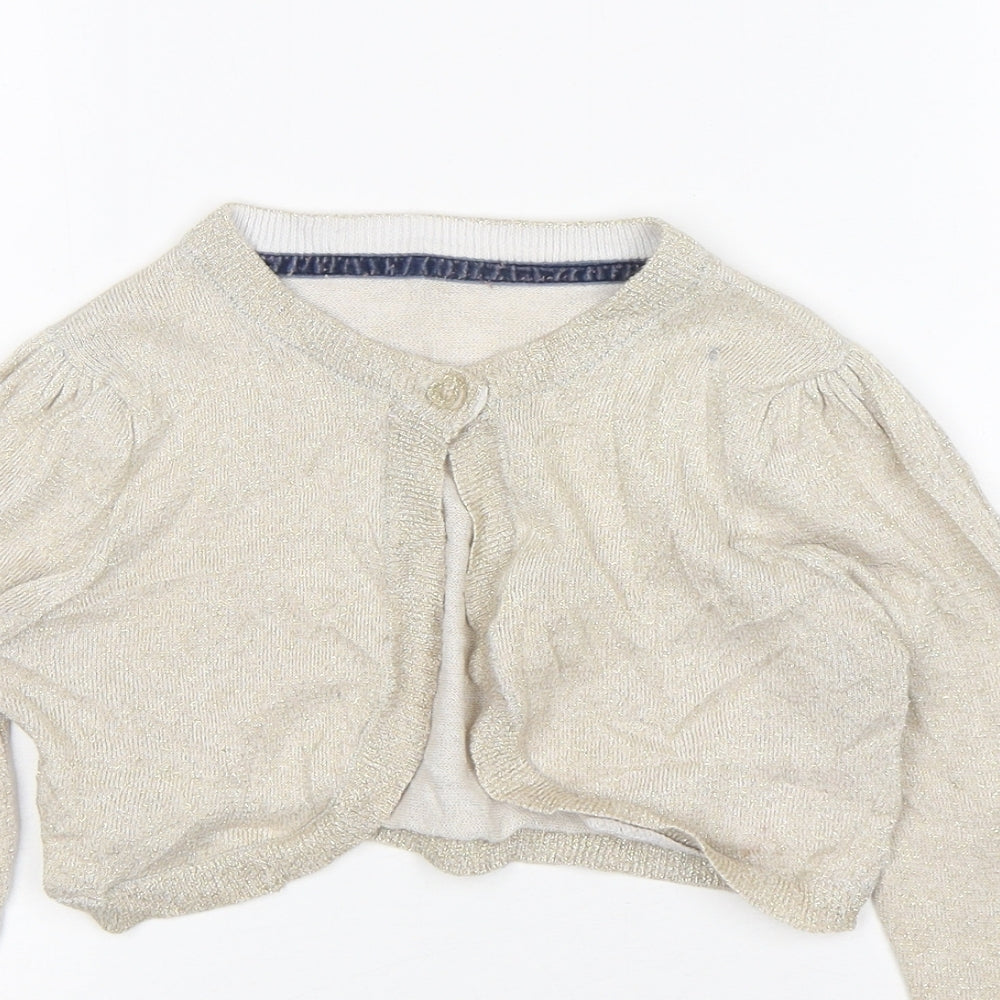 Mothercare Girls Beige Round Neck  Cotton Cardigan Jumper Size 5-6 Years