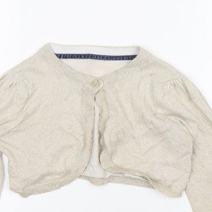 Mothercare Girls Beige Round Neck  Cotton Cardigan Jumper Size 5-6 Years