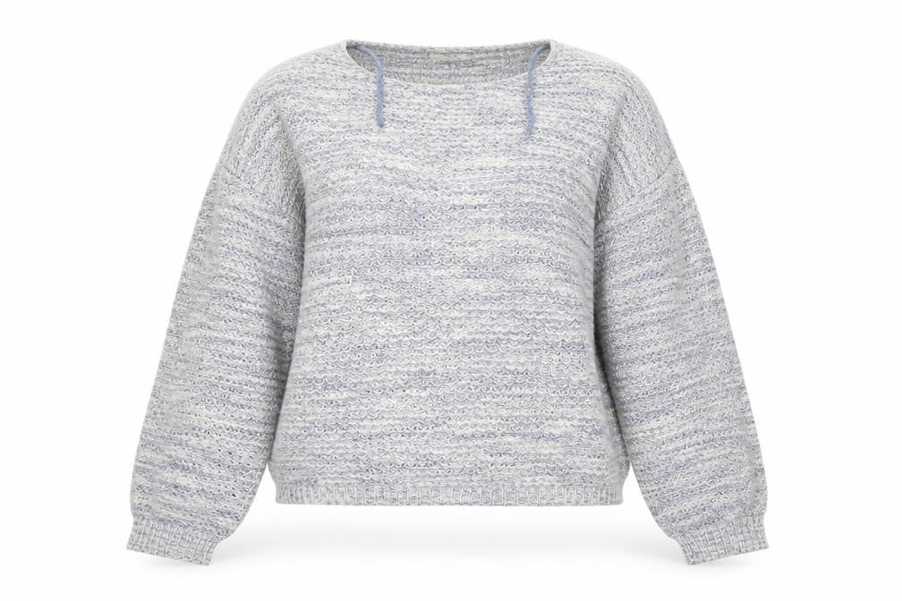 Front view of Papaya women’s blue round neck acrylic jumper, size L