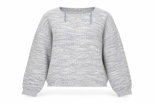 Front view of Papaya women’s blue round neck acrylic jumper, size L