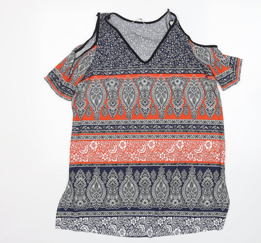 George Womens Multicoloured Paisley Polyester A-Line  Size 12  V-Neck