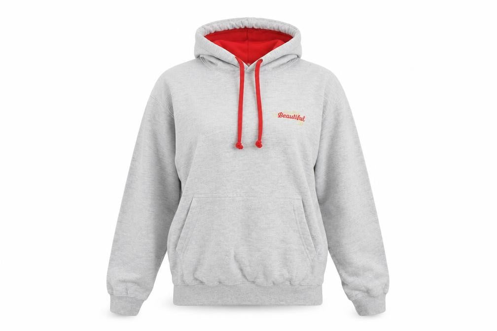 Front view of Awdis women’s grey cotton pullover hoodie, size S