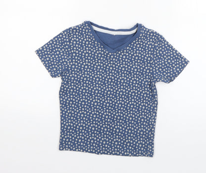 George Girls Blue Floral Cotton Basic T-Shirt Size 10-11 Years V-Neck Pullover